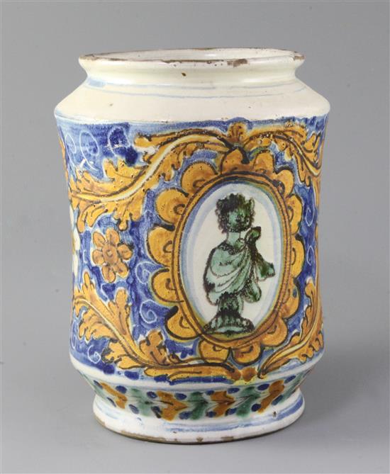 A Montelupo maiolica albarello, 18th century, 22cm